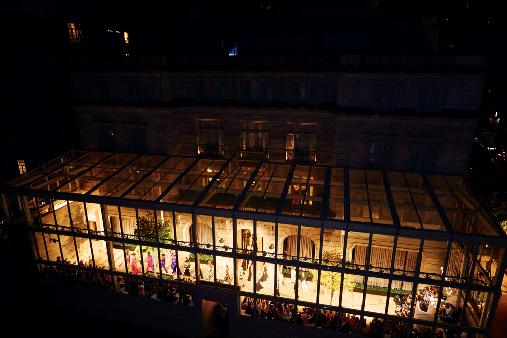 A theatrical glass structure became the glamorous runway on a night of surprises (Courtesy of Runxi Wang and Milk Digital for Ralph Lauren)